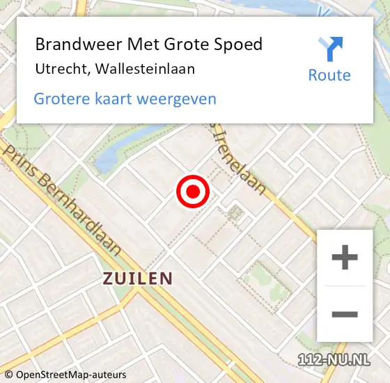 Locatie op kaart van de 112 melding: Brandweer Met Grote Spoed Naar Utrecht, Wallesteinlaan op 23 april 2024 23:19