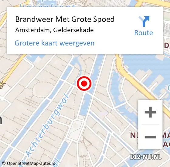 Locatie op kaart van de 112 melding: Brandweer Met Grote Spoed Naar Amsterdam, Geldersekade op 24 april 2024 00:27
