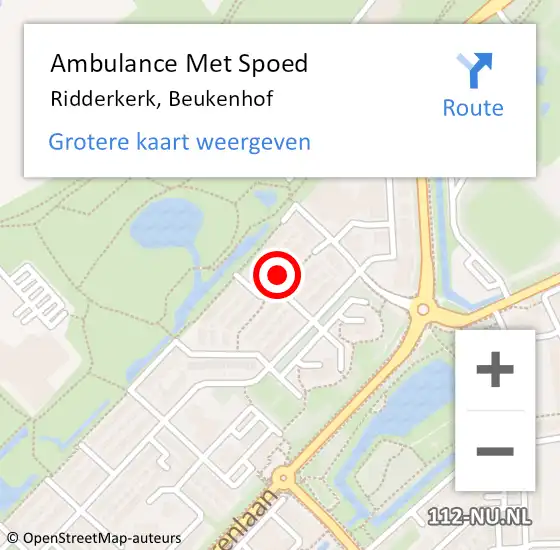 Locatie op kaart van de 112 melding: Ambulance Met Spoed Naar Ridderkerk, Beukenhof op 24 april 2024 01:31