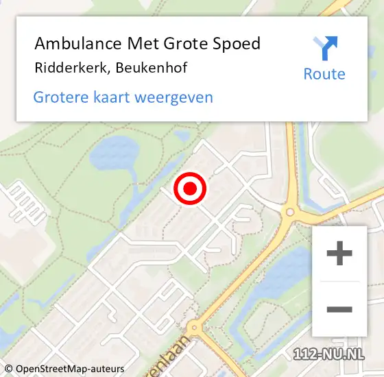 Locatie op kaart van de 112 melding: Ambulance Met Grote Spoed Naar Ridderkerk, Beukenhof op 24 april 2024 01:35