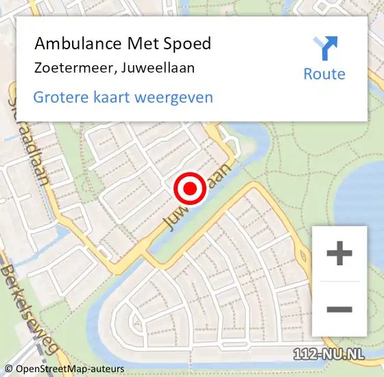 Locatie op kaart van de 112 melding: Ambulance Met Spoed Naar Zoetermeer, Juweellaan op 24 april 2024 01:37