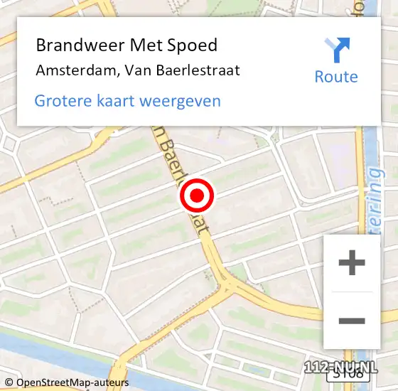 Locatie op kaart van de 112 melding: Brandweer Met Spoed Naar Amsterdam, Van Baerlestraat op 24 april 2024 02:29