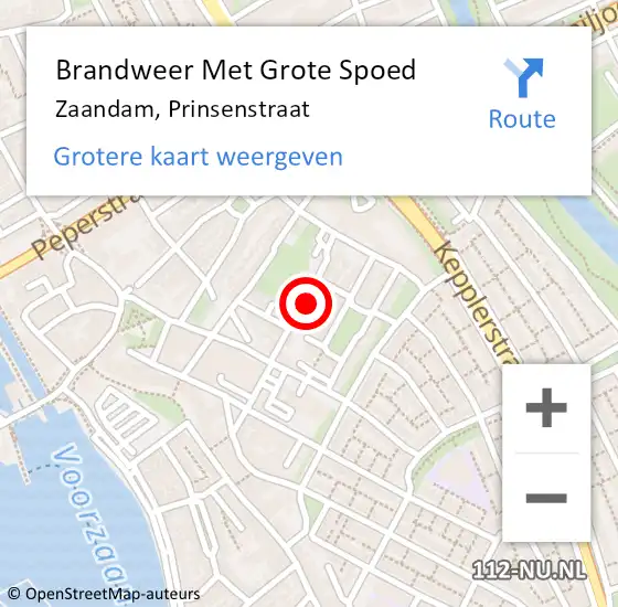 Locatie op kaart van de 112 melding: Brandweer Met Grote Spoed Naar Zaandam, Prinsenstraat op 24 april 2024 03:18