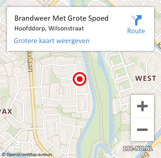 Locatie op kaart van de 112 melding: Brandweer Met Grote Spoed Naar Hoofddorp, Wilsonstraat op 24 april 2024 03:30