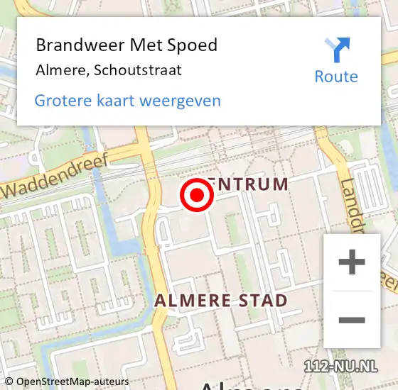Locatie op kaart van de 112 melding: Brandweer Met Spoed Naar Almere, Schoutstraat op 24 april 2024 03:49