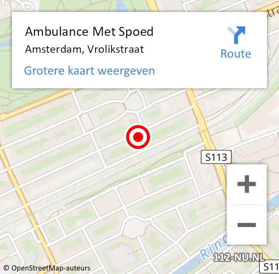 Locatie op kaart van de 112 melding: Ambulance Met Spoed Naar Amsterdam, Vrolikstraat op 24 april 2024 06:32