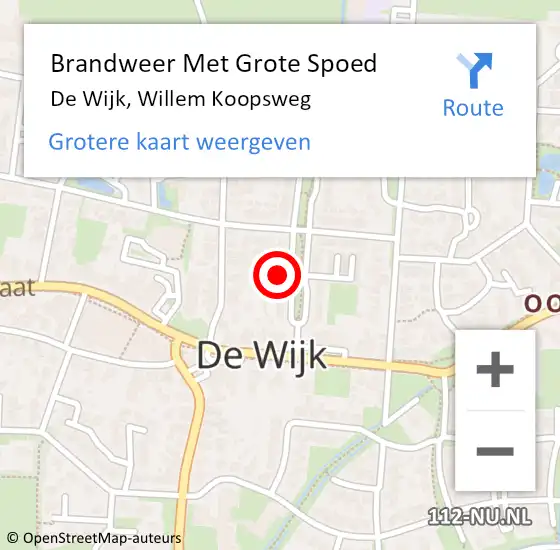 Locatie op kaart van de 112 melding: Brandweer Met Grote Spoed Naar De Wijk, Willem Koopsweg op 24 april 2024 06:39