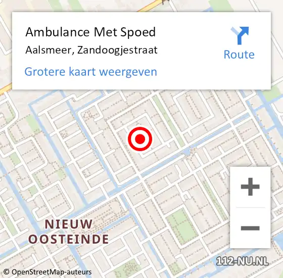 Locatie op kaart van de 112 melding: Ambulance Met Spoed Naar Aalsmeer, Zandoogjestraat op 24 april 2024 06:51