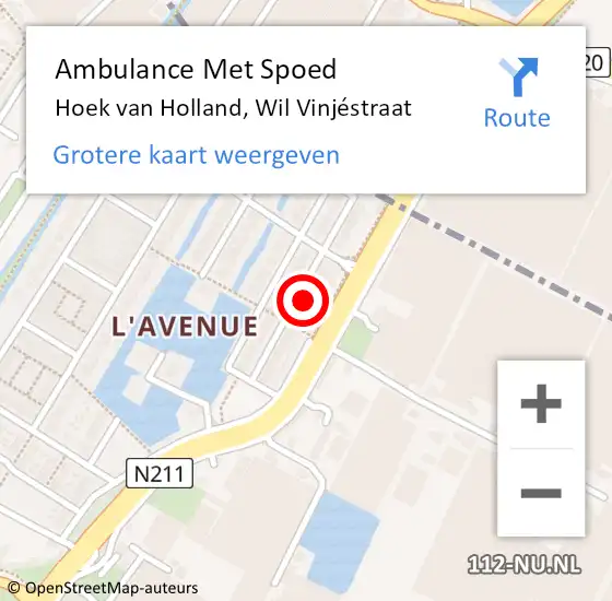 Locatie op kaart van de 112 melding: Ambulance Met Spoed Naar Hoek van Holland, Wil Vinjéstraat op 24 april 2024 07:06