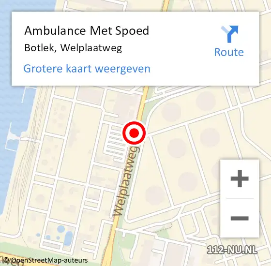 Locatie op kaart van de 112 melding: Ambulance Met Spoed Naar Botlek, Welplaatweg op 3 oktober 2014 13:56