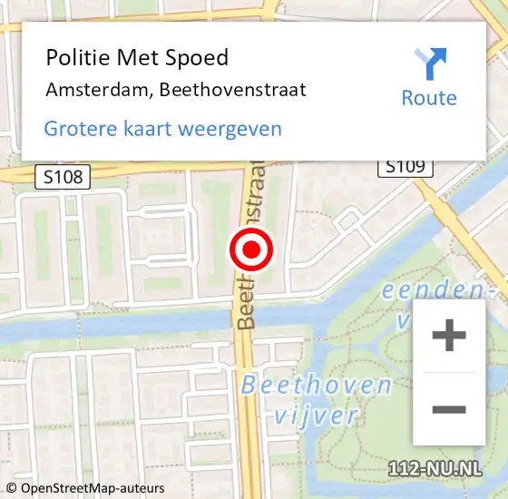 Locatie op kaart van de 112 melding: Politie Met Spoed Naar Amsterdam, Beethovenstraat op 24 april 2024 08:07