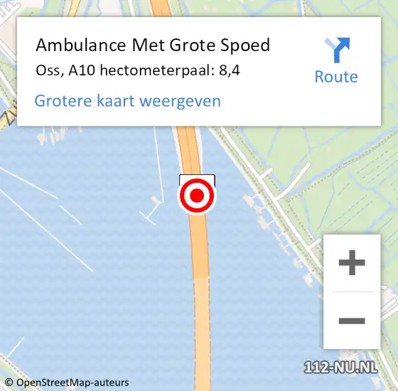 Locatie op kaart van de 112 melding: Ambulance Met Grote Spoed Naar Oss, A10 hectometerpaal: 8,4 op 24 april 2024 08:10