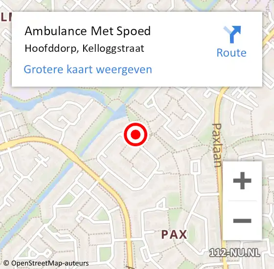 Locatie op kaart van de 112 melding: Ambulance Met Spoed Naar Hoofddorp, Kelloggstraat op 24 april 2024 08:28