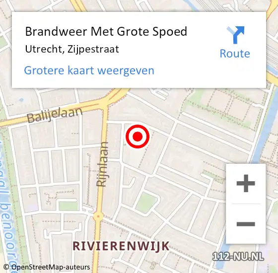 Locatie op kaart van de 112 melding: Brandweer Met Grote Spoed Naar Utrecht, Zijpestraat op 24 april 2024 08:30