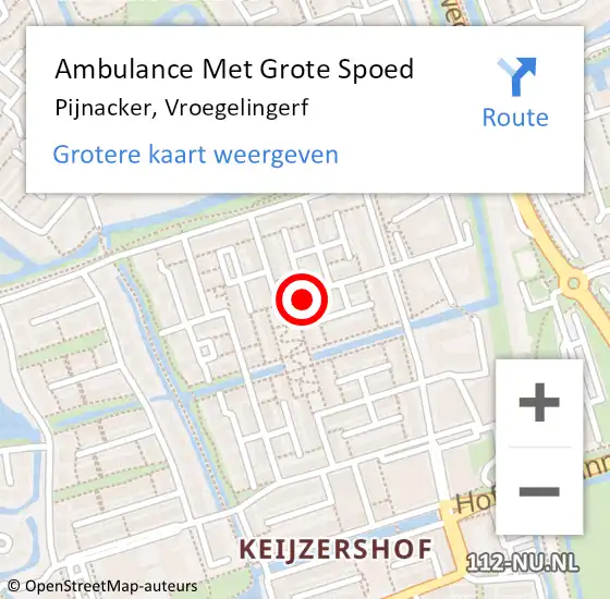 Locatie op kaart van de 112 melding: Ambulance Met Grote Spoed Naar Pijnacker, Vroegelingerf op 24 april 2024 08:44