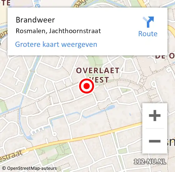 Locatie op kaart van de 112 melding: Brandweer Rosmalen, Jachthoornstraat op 3 oktober 2014 13:59