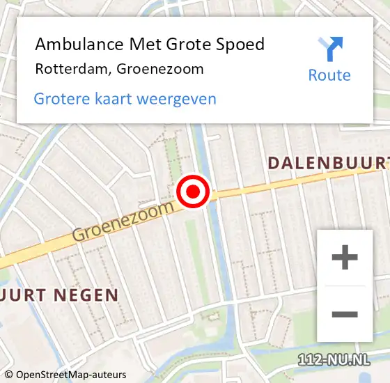 Locatie op kaart van de 112 melding: Ambulance Met Grote Spoed Naar Rotterdam, Groenezoom op 24 april 2024 08:56