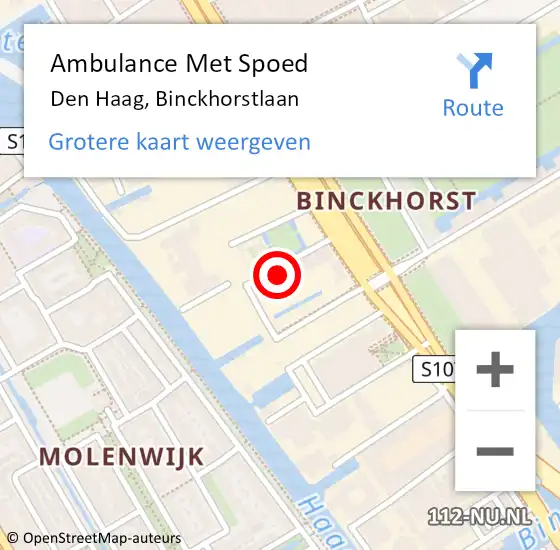 Locatie op kaart van de 112 melding: Ambulance Met Spoed Naar Den Haag, Binckhorstlaan op 24 april 2024 08:56