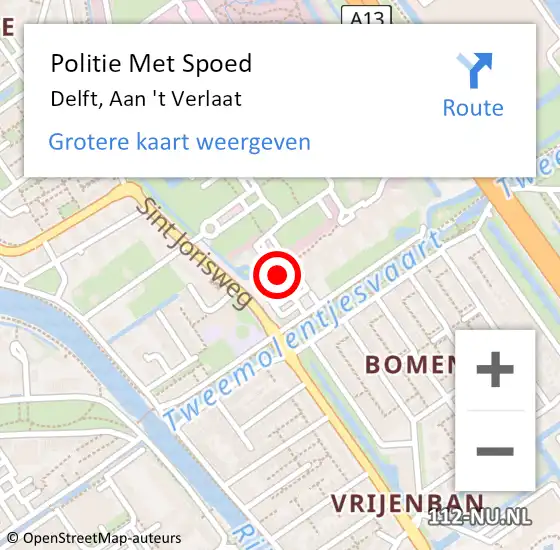 Locatie op kaart van de 112 melding: Politie Met Spoed Naar Delft, Aan 't Verlaat op 24 april 2024 09:11