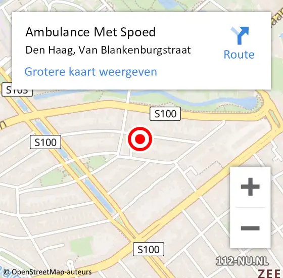 Locatie op kaart van de 112 melding: Ambulance Met Spoed Naar Den Haag, Van Blankenburgstraat op 24 april 2024 09:20
