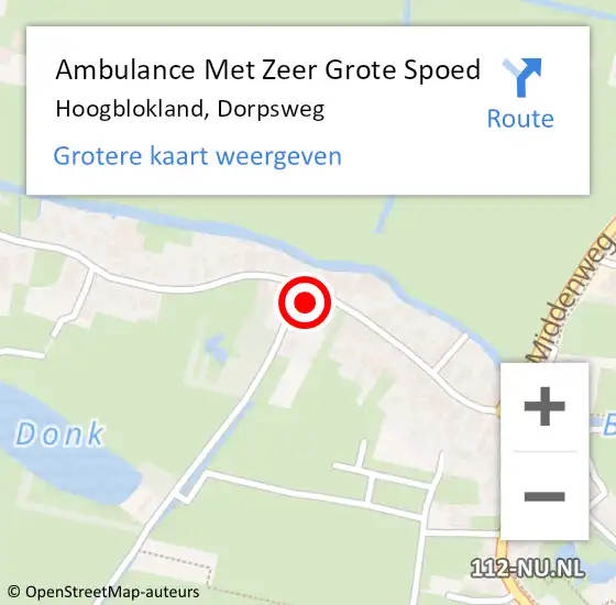 Locatie op kaart van de 112 melding: Ambulance Met Zeer Grote Spoed Naar Hoogblokland, Dorpsweg op 24 april 2024 09:26