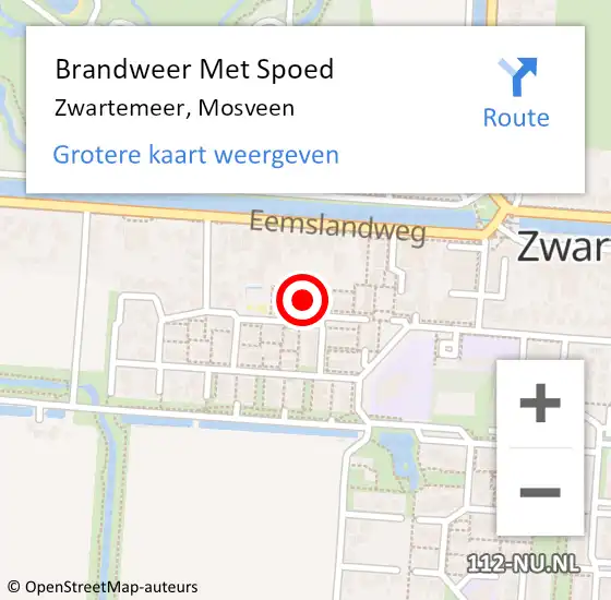 Locatie op kaart van de 112 melding: Brandweer Met Spoed Naar Zwartemeer, Mosveen op 24 april 2024 09:50