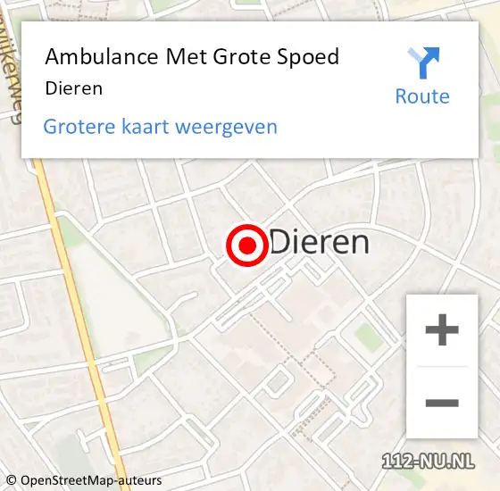 Locatie op kaart van de 112 melding: Ambulance Met Grote Spoed Naar Dieren op 24 april 2024 09:50