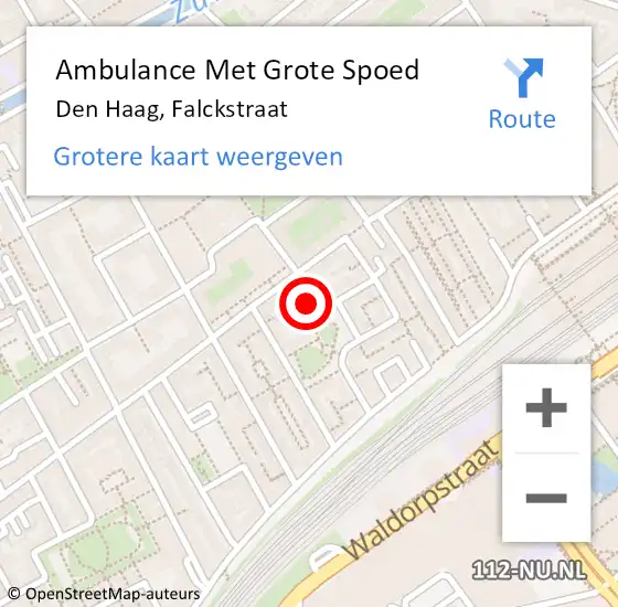 Locatie op kaart van de 112 melding: Ambulance Met Grote Spoed Naar Den Haag, Falckstraat op 24 april 2024 09:54