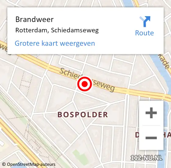 Locatie op kaart van de 112 melding: Brandweer Rotterdam, Schiedamseweg op 24 april 2024 10:04