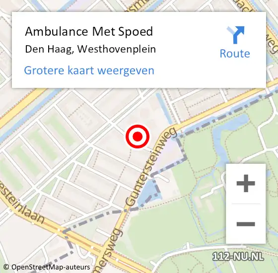 Locatie op kaart van de 112 melding: Ambulance Met Spoed Naar Den Haag, Westhovenplein op 24 april 2024 10:09
