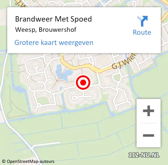 Locatie op kaart van de 112 melding: Brandweer Met Spoed Naar Weesp, Brouwershof op 24 april 2024 10:11