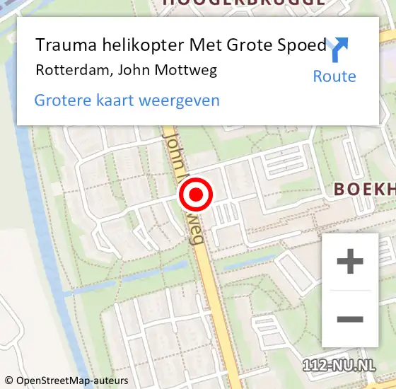 Locatie op kaart van de 112 melding: Trauma helikopter Met Grote Spoed Naar Rotterdam, John Mottweg op 24 april 2024 10:33