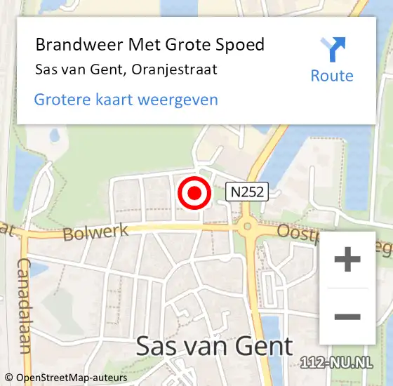 Locatie op kaart van de 112 melding: Brandweer Met Grote Spoed Naar Sas van Gent, Oranjestraat op 24 april 2024 10:34