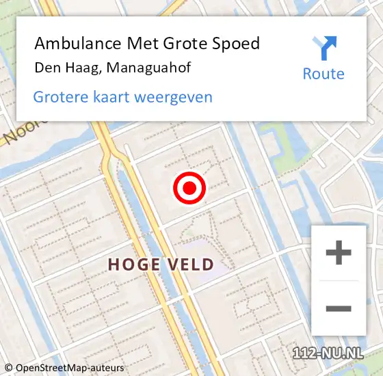 Locatie op kaart van de 112 melding: Ambulance Met Grote Spoed Naar Den Haag, Managuahof op 24 april 2024 10:45