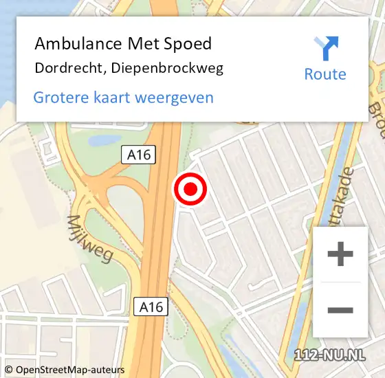 Locatie op kaart van de 112 melding: Ambulance Met Spoed Naar Dordrecht, Diepenbrockweg op 24 april 2024 10:49