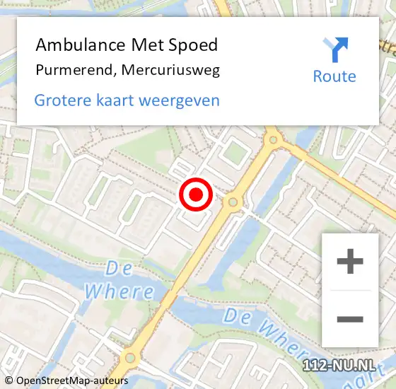 Locatie op kaart van de 112 melding: Ambulance Met Spoed Naar Purmerend, Mercuriusweg op 24 april 2024 10:53