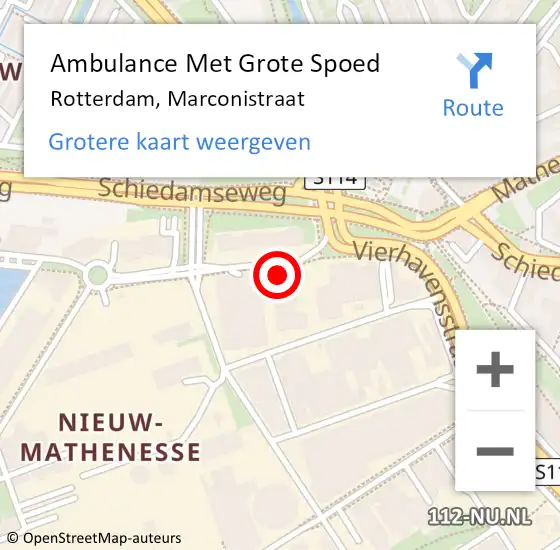 Locatie op kaart van de 112 melding: Ambulance Met Grote Spoed Naar Rotterdam, Marconistraat op 24 april 2024 10:57