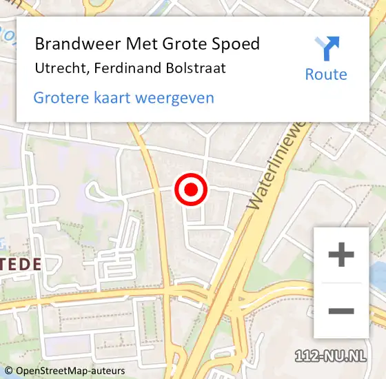 Locatie op kaart van de 112 melding: Brandweer Met Grote Spoed Naar Utrecht, Ferdinand Bolstraat op 24 april 2024 11:17