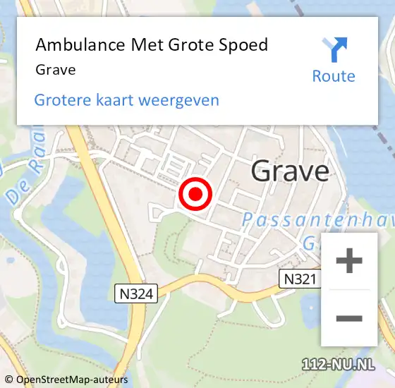 Locatie op kaart van de 112 melding: Ambulance Met Grote Spoed Naar Grave op 24 april 2024 11:23