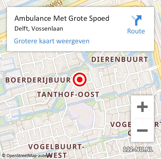 Locatie op kaart van de 112 melding: Ambulance Met Grote Spoed Naar Delft, Vossenlaan op 24 april 2024 11:32