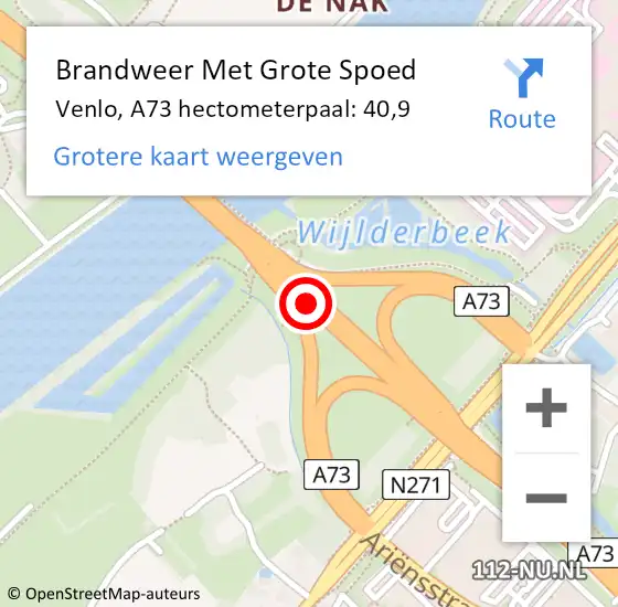 Locatie op kaart van de 112 melding: Brandweer Met Grote Spoed Naar Venlo, A73 hectometerpaal: 40,9 op 24 april 2024 11:47