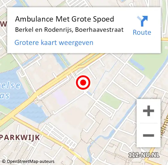 Locatie op kaart van de 112 melding: Ambulance Met Grote Spoed Naar Berkel en Rodenrijs, Boerhaavestraat op 24 april 2024 12:01