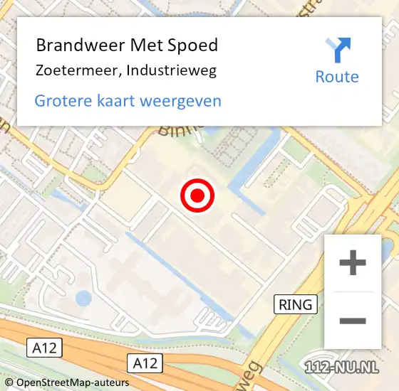 Locatie op kaart van de 112 melding: Brandweer Met Spoed Naar Zoetermeer, Industrieweg op 24 april 2024 12:03