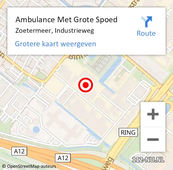 Locatie op kaart van de 112 melding: Ambulance Met Grote Spoed Naar Zoetermeer, Industrieweg op 24 april 2024 12:05