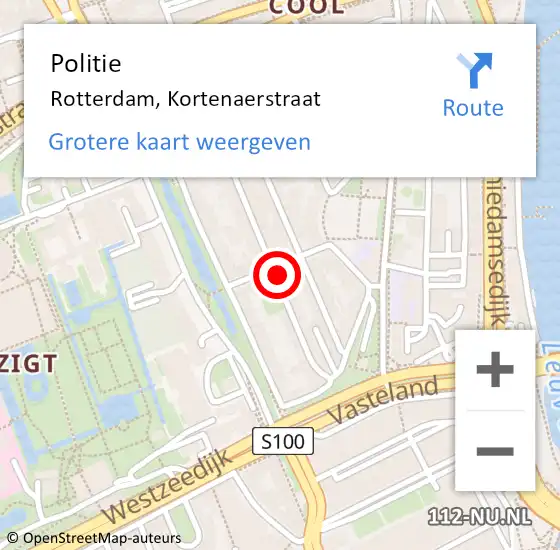Locatie op kaart van de 112 melding: Politie Rotterdam, Kortenaerstraat op 24 april 2024 12:12