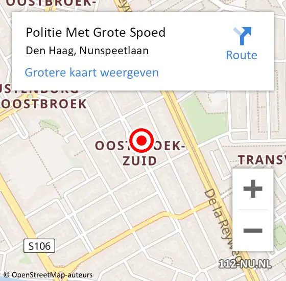 Locatie op kaart van de 112 melding: Politie Met Grote Spoed Naar Den Haag, Nunspeetlaan op 24 april 2024 12:52