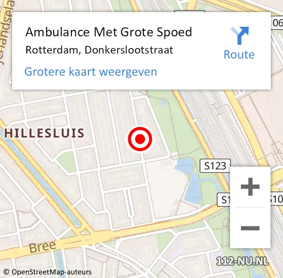 Locatie op kaart van de 112 melding: Ambulance Met Grote Spoed Naar Rotterdam, Donkerslootstraat op 24 april 2024 13:18