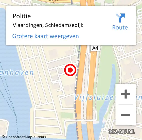 Locatie op kaart van de 112 melding: Politie Vlaardingen, Schiedamsedijk op 24 april 2024 13:19