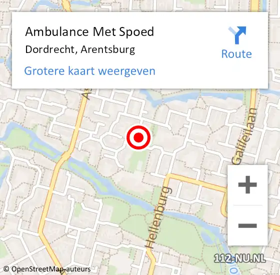 Locatie op kaart van de 112 melding: Ambulance Met Spoed Naar Dordrecht, Arentsburg op 24 april 2024 13:24