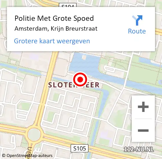 Locatie op kaart van de 112 melding: Politie Met Grote Spoed Naar Amsterdam, Krijn Breurstraat op 24 april 2024 13:31